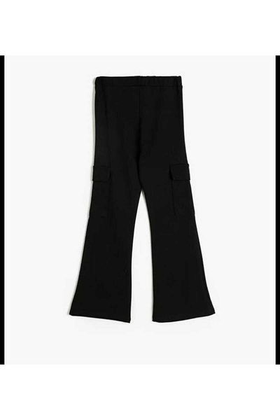 OliveYouMom Flared Leg Pants Cargo Pocket Black Elastic