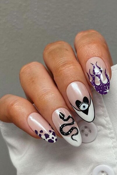 Flash Tattoos® Yılan ve Göz Desenli Siyah Tırnak Sticker Nail Art Süsü