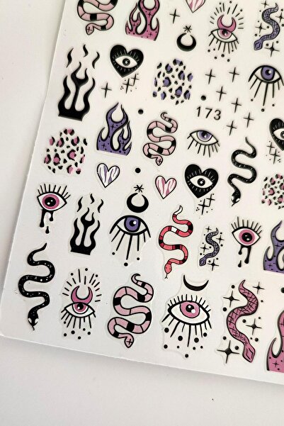 Flash Tattoos® Yılan ve Göz Desenli Siyah Tırnak Sticker Nail Art Süsü