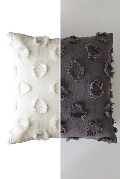 Calista home وسادة رمي ناعمة مع ريش ونمط دائري منقوش 40 × 40 غطاء وسادة مزخرف...