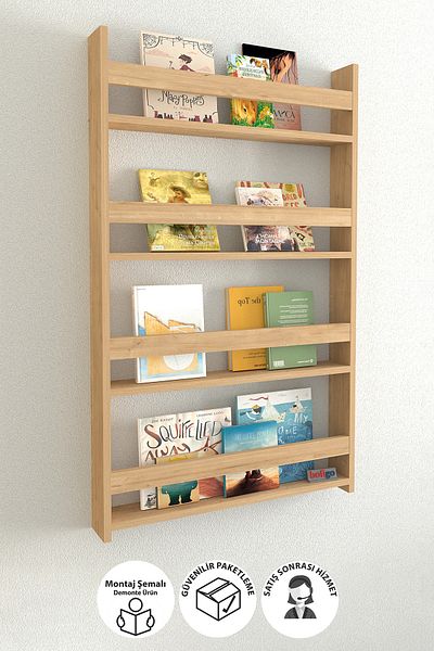 Bofigo 4 Shelf 120 x 74 cm Montessori Bookshelf Children's Bookcase Sapphire Oak