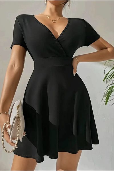 missamour Rochie mini Oyho de vară pentru femei, cu decolteu în V, cu centură în talie