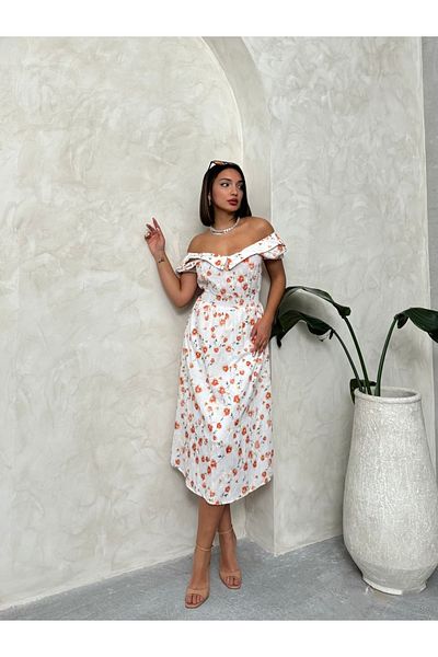 Miss Allos Rochie de damă cu guler pentru păpuși, cu talie, cu modele florale, lungime midi