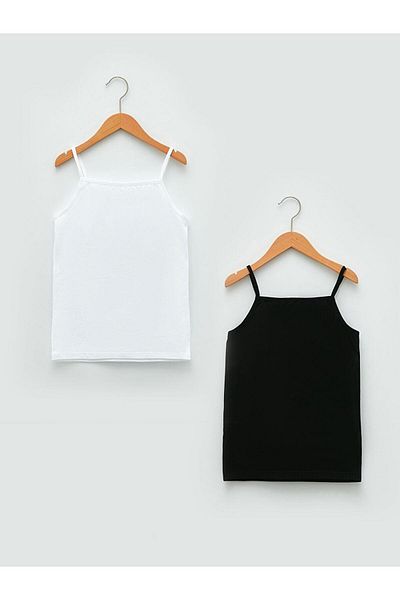 LC Waikiki Τετράγωνο γιακά Basic Strap Βαμβακερό εσώρουχο για κορίτσι 2 τεμαχίων