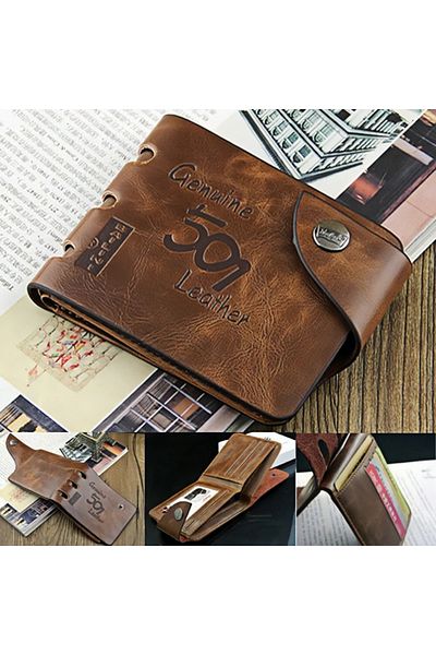 fulina Portable Men's Leather Bifold Wallet,6 card slots, With Hasp,12x1.5x10cm,for Credit Card,Money