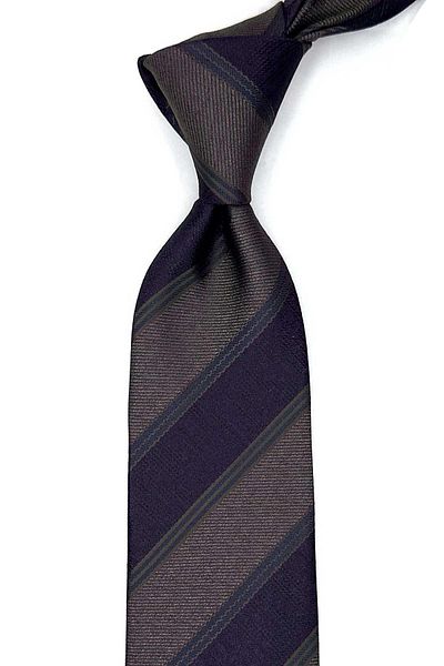 Kravatkolik Brown - Purple Line Pattern Classic Tie with Handkerchief Kk13150