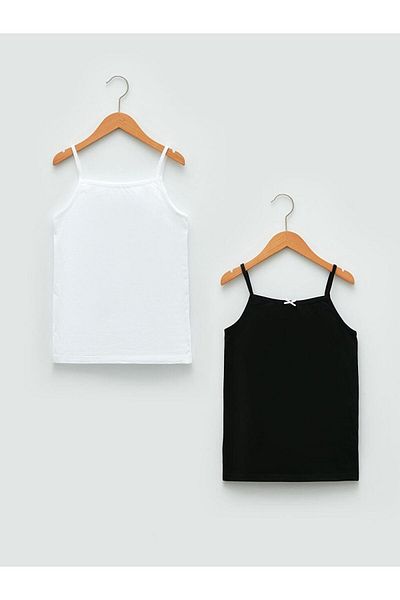 LC Waikiki Τετράγωνο γιακά Basic Strap Βαμβακερό εσώρουχο για κορίτσι 2 τεμαχίων