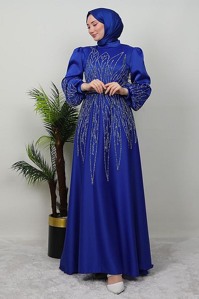 GİZ AGİYİM Ikbal Stoned Satin Evening Dress Saks