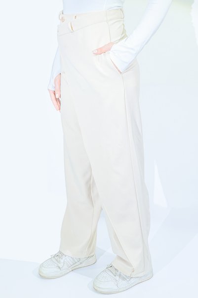 gumbuloy X Nurbeli Women Asymmetrical Design Button Closure Palazzo Pants