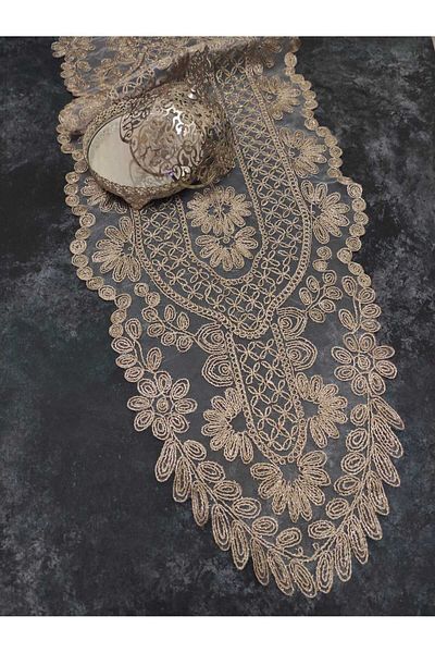 Çt Çeyizci Tekstil French Lace Detailed Single Runner, Table Top Runner, Tablecloth Runner