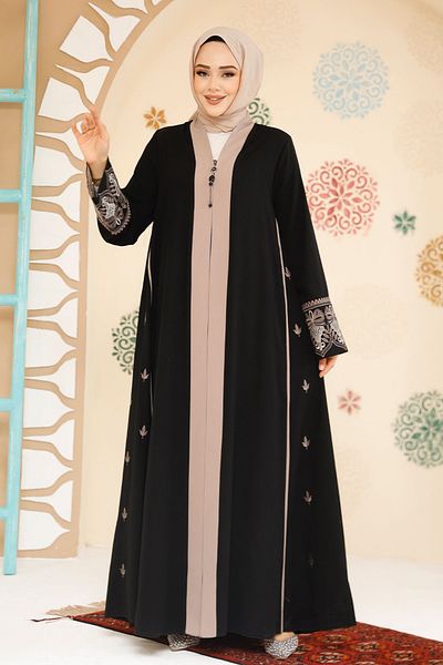 Neva Style Black Hijab Zippered Abaya 41568S
