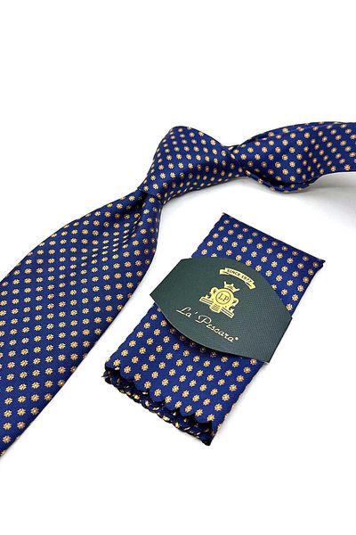 Kravatkolik Navy Blue Small Pattern Classic Tie with Handkerchief Kk13139