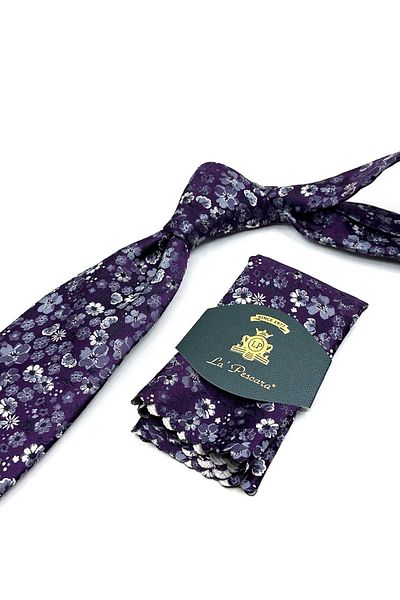 Kravatkolik Plum Flower Pattern Classic Tie with Handkerchief Kk13133