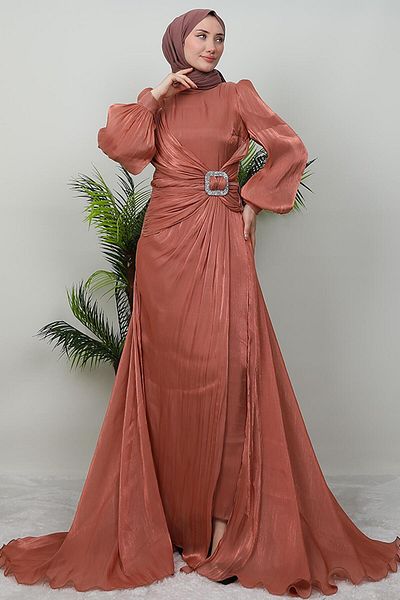 GİZ AGİYİM Coral Colored Aslı Hijab Dress