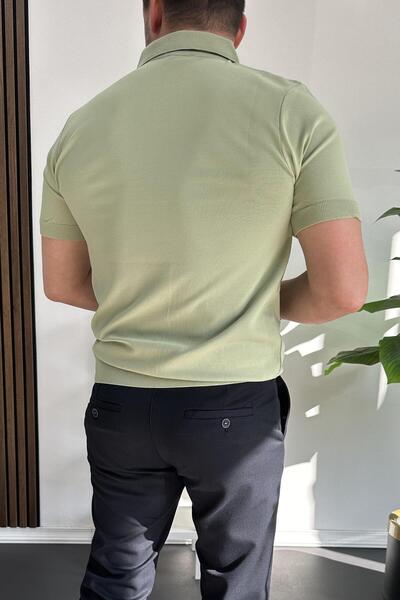 Edwox Ανδρικό μπλουζάκι με ριγέ με ανοιχτό γιακά πράσινο Edw236