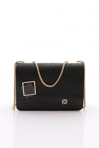 DGN Women's Handle Chain Square Bag Black Croco 11282361235102