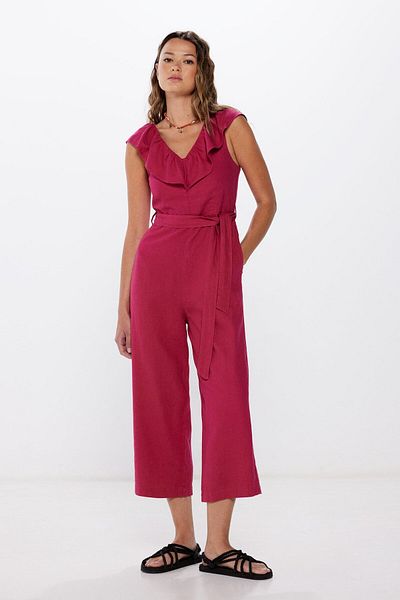 Springfield Linen/viscose Ruffle Neckline Jumpsuit