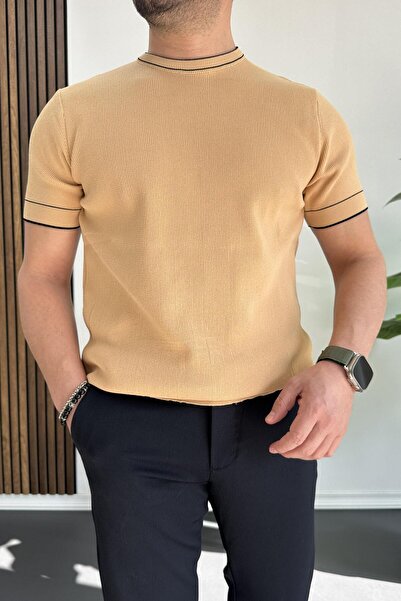 Edwox Ανδρικό πλεκτό μπλουζάκι με λαιμόκοψη κίτρινο Edw233