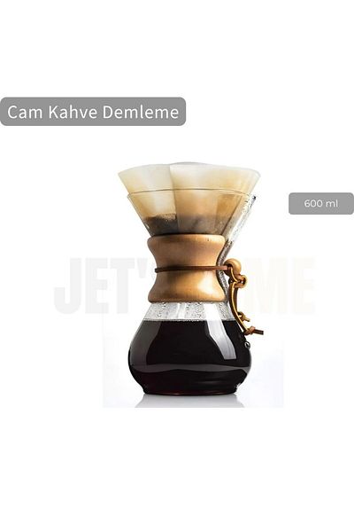 Jet's Home 600 ml Chemex Glass Coffee Brewing with Wooden Holder Medium Size 4 Cups