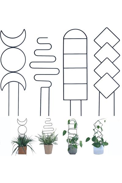Choice Black 4 Pcs Black Metal Plant Trellis - Indoor/outdoor Garden Trellis For Climbing Plants, Potted Vi