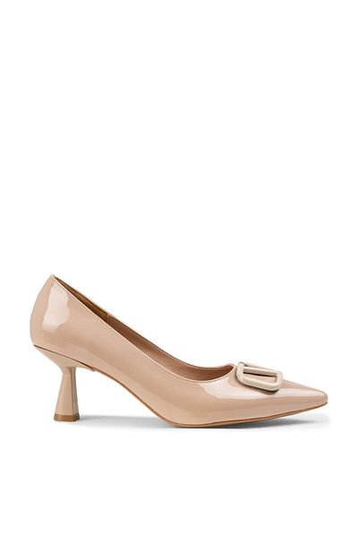 Deery Beige Patent Leather Heeled Women's Shoes