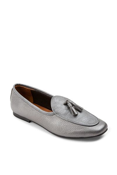 Deery Genuine Leather Gray Tasseled Women's Ballerinas