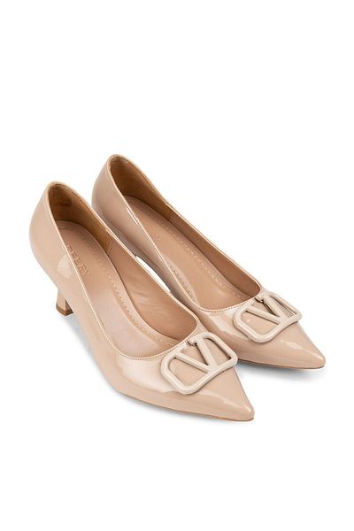 Deery Beige Patent Leather Heeled Women's Shoes