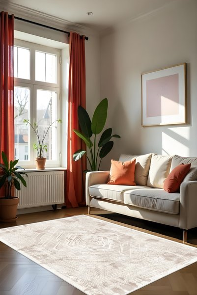 Home Dijital Baskı Bej Eskitme Modern Tarz Kaymaz Taban Yıkanabilir Salon Hal...