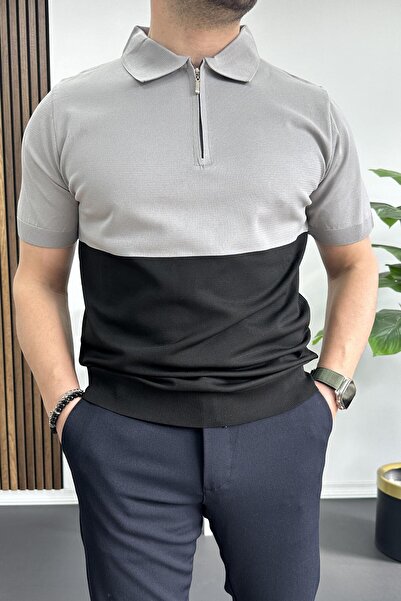 Edwox Tricou cu jumătate de fermoar cu gât polo color block pentru bărbați, n...