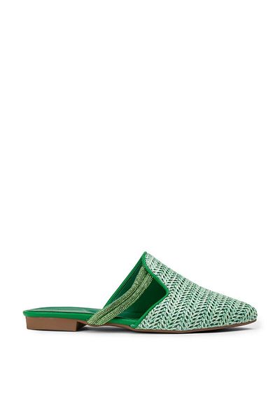 Deery Green Straw Pattern Women's Slippers