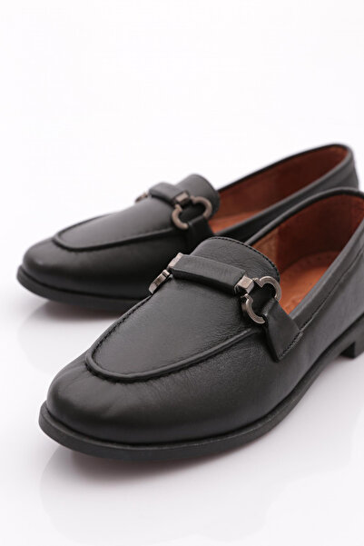 DGN Kadın Oval Burun Loafer Ayakkabı Siyah 296432110
