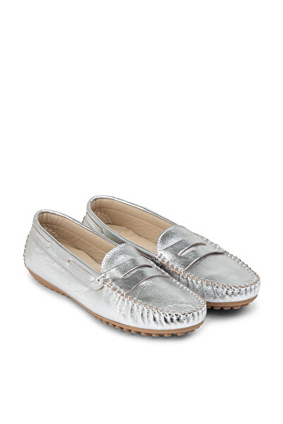 Deery Genuine Leather Silver Color Women's Ballerinas
