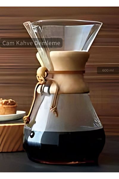 Jet's Home 600 ml Chemex Glass Coffee Brewing with Wooden Holder Medium Size 4 Cups