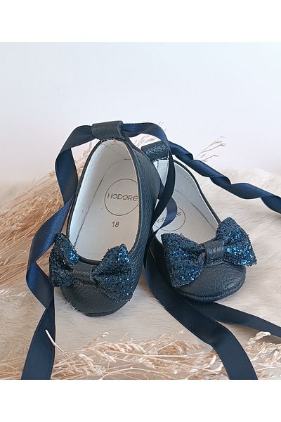 Hodore Perla Stone Navy Blue Genuine Leather Baby Ballerina Shoes