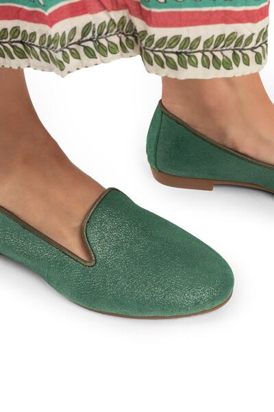 Deery Genuine Suede Silvery Green Women's Ballerinas
