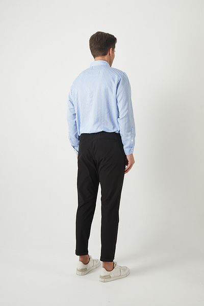 JR Boutique Мъжка раирана риза с дълъг ръкав Slimfit - Синя