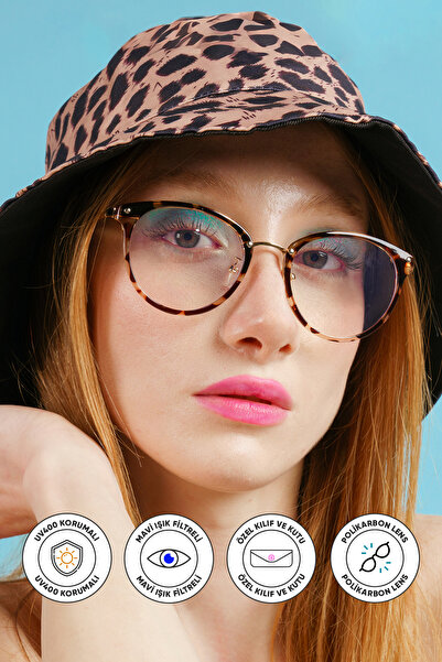 Corney Design Emma Leopar Oval Gözlük | Mavi Işık Filtreli | Blue Blocked | E...