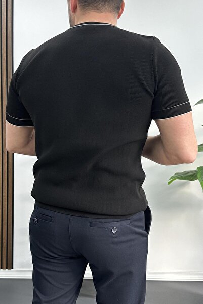 Edwox Ανδρικό πλεκτό μπλουζάκι με λαιμόκοψη μαύρο Edw233