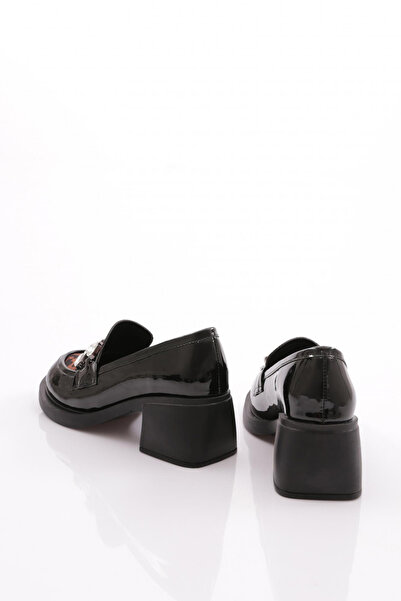 DGN Taş Tokalı Loafer Kadın Ayakkabı Siyah Rugan Leopar 3214535