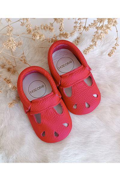 Hodore Wizy Red Genuine Leather Baby Booties Moccasin