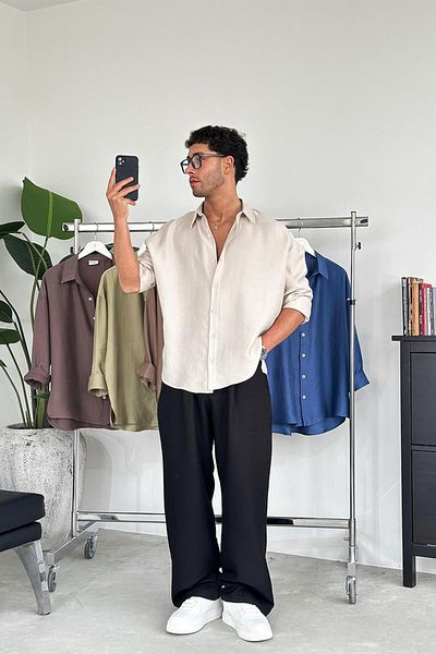 HAFKAGİYİM Πέτρινο Soft Premium Oversize πουκάμισο