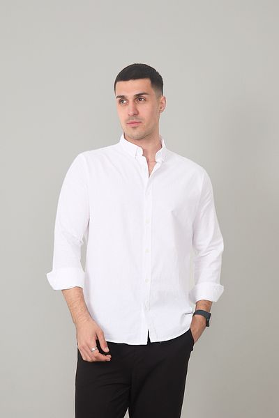 JR Boutique Ανδρικό βαμβακερό Basic μακρυμάνικο πουκάμισο χωρίς τσέπη - Λευκό