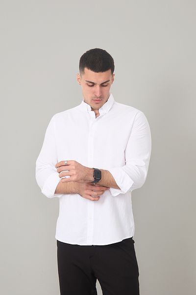JR Boutique Ανδρικό βαμβακερό Basic μακρυμάνικο πουκάμισο χωρίς τσέπη - Λευκό