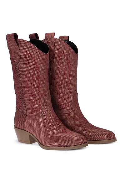 Deery Γυναικείες μπότες Claret Red από γνήσιο δέρμα