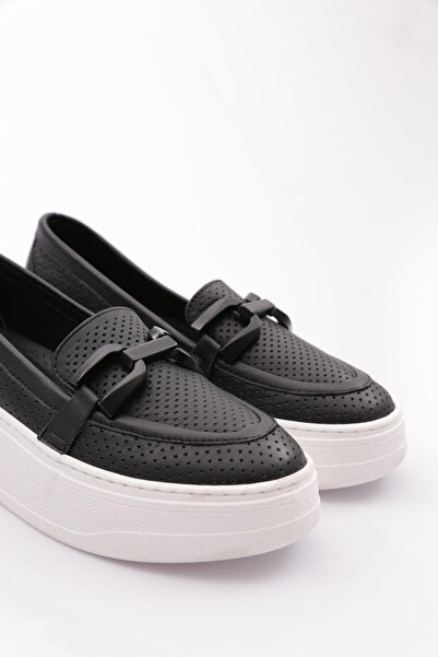 DGN Kadın Metal Tokalı Loafer Ayakkabı Siyah 5912678