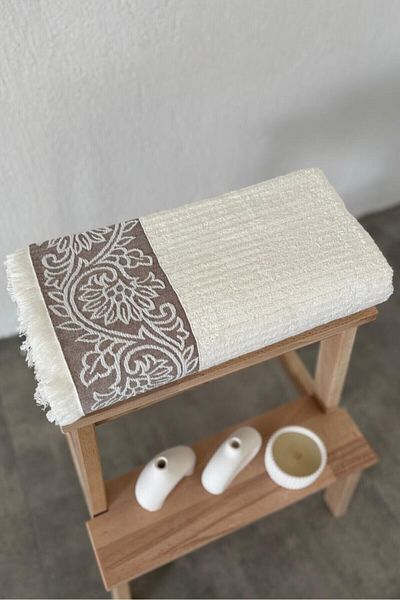 Sevim Ecru Bamboo Bath Towel - Tasseled and Super Absorbent, Extra Soft 70X140 cm