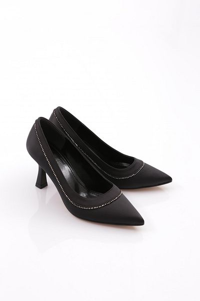 DGN Pantofi cu toc pentru femei din satin negru - 412621