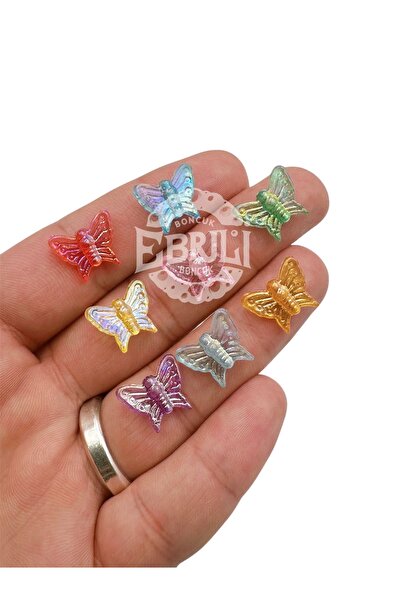 Ebruli Boncuk Renkli, Şeffaf Kelebek Küçük Boy Boncuk Takı Yapımı Bead (25 Adet)