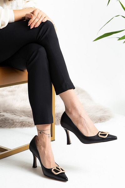 Deery Black Buckle Detailed Heeled Women's Shoes