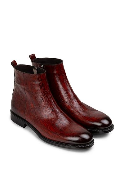 Deery Ανδρικές μπότες από γνήσιο δέρμα Claret Red με φερμουάρ